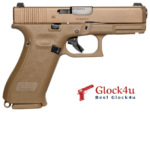 Glock 19 Gen5 9mm pistol with a threaded barrel, side profile view