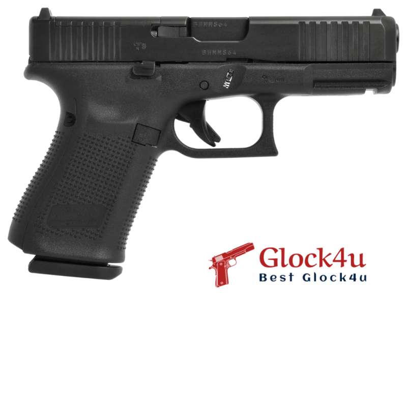 Glock 19 Gen5 MOS 9mm pistol, compact model with Modular Optic System, side view