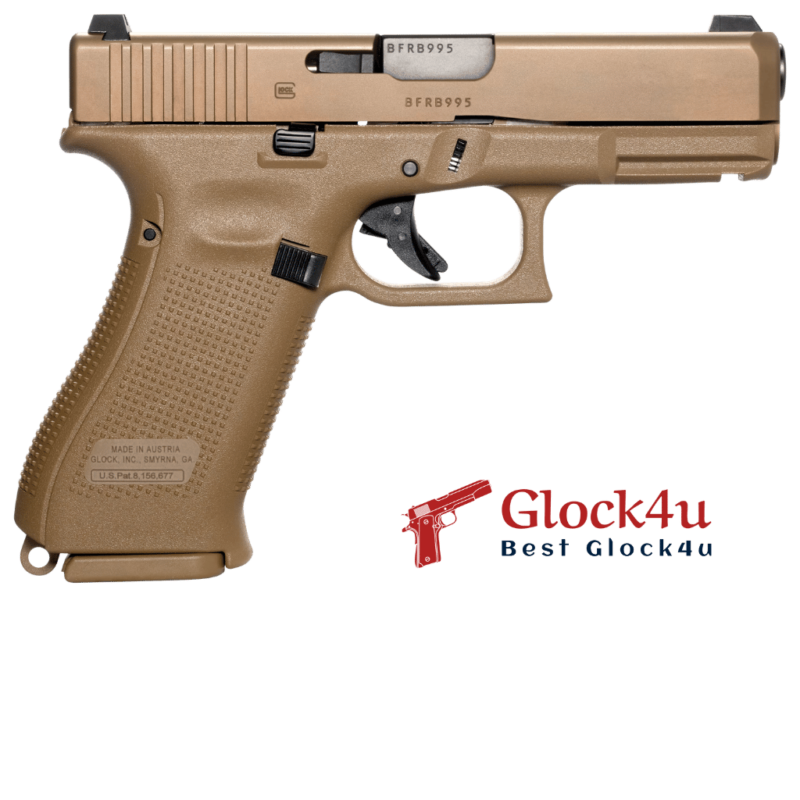 Glock 19X crossover 9mm pistol in coyote color, featuring a full-size frame and compact slide for optimal balance between capacity and concealability.